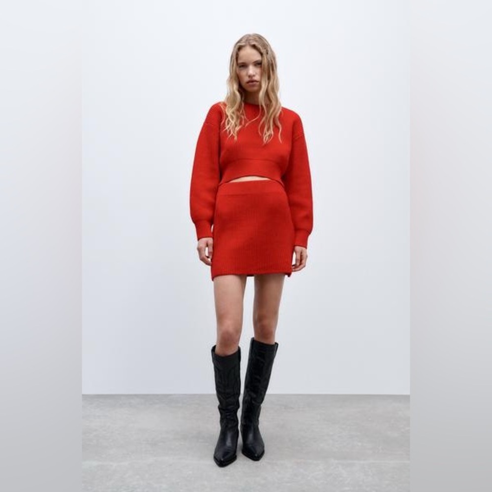 Red Knit Sweater & Skirt Set